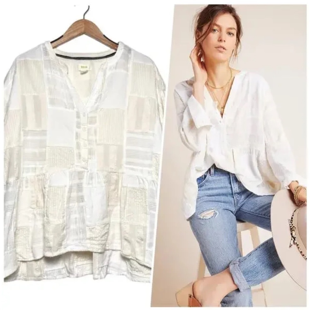 Anthropologie patchwork Maeve Zoe Swing Patchwork Blouse-small